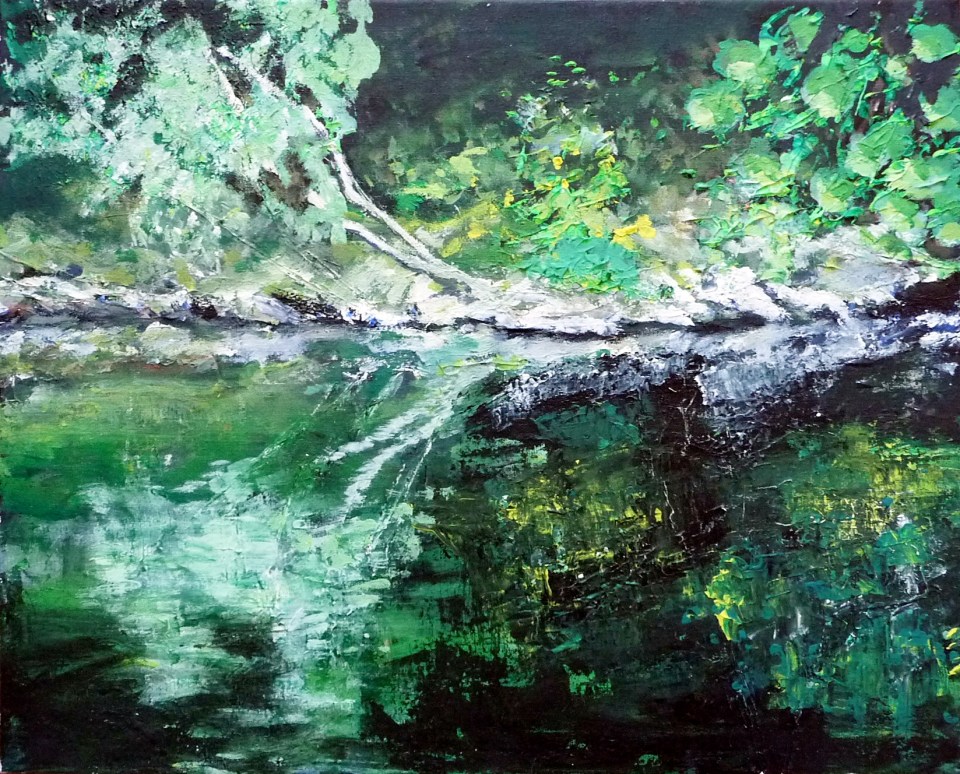 Sold. 'River Esk'. Acrylic on 20x15" canvas. Rose Strang 2013