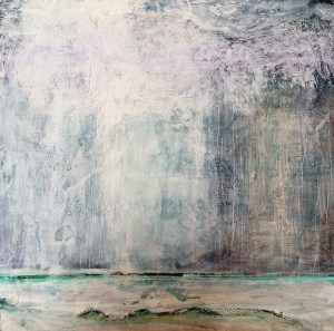 Rain Shower. crylic and ink on 10x10" wood