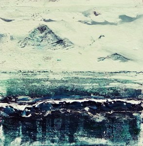 Eigg Series No. 2. Acrylic, ink and varnish on 5x5 inch wood