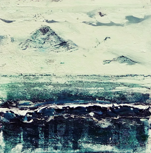 Eigg Series No. 2. Acrylic, ink and varnish on 5x5 inch wood