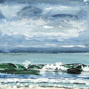 Eigg Series. No 1. Acrylic and ink on 5x5 inch wood