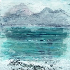 Eigg Series. No. 8. Ink, sand and acrylic on 5x5" wood