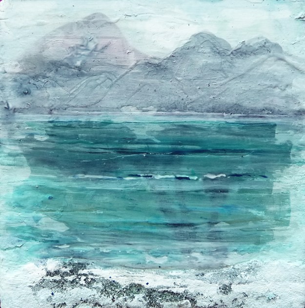 Eigg Series. No. 8. Ink, sand and acrylic on 5x5" wood