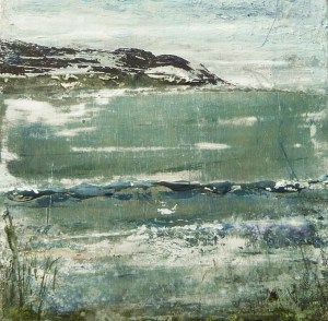 Eigg Series No 9. Acrylic and ink on 5x5" wood