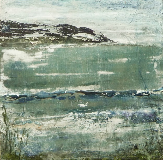 Eigg Series No 9. Acrylic and ink on 5x5" wood