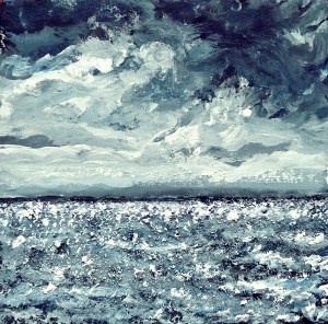 Eigg Series. No. 10. Acrylic, ink and salt on 5x5" wood