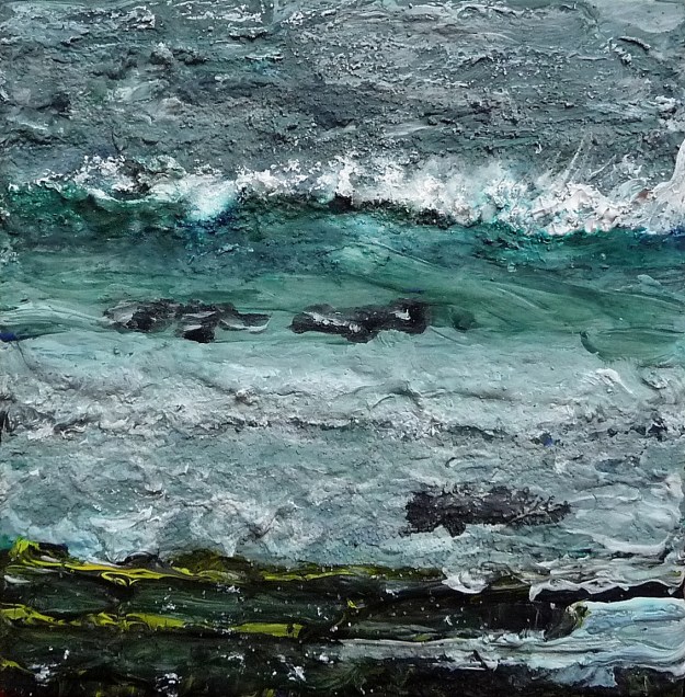 Eigg Series. No. 11. Acrylic, ink and salt on 5x5" wood