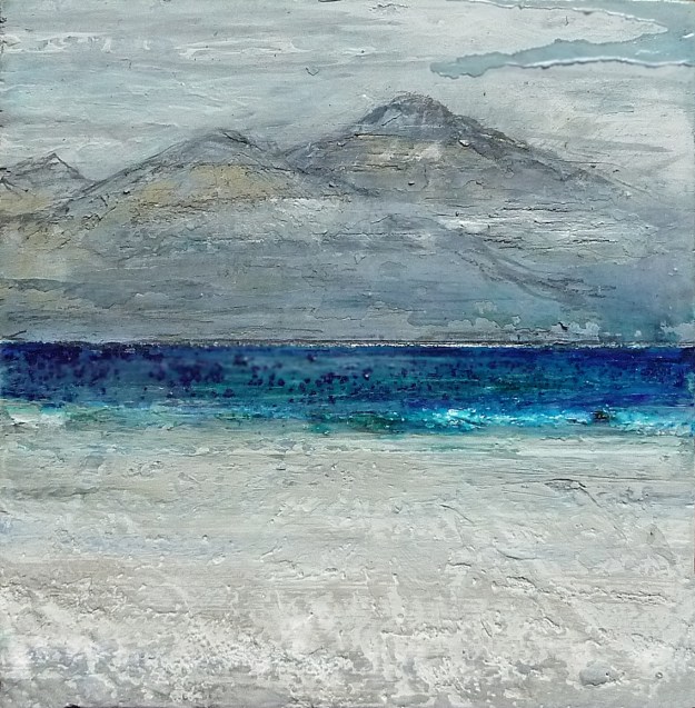 Eigg Series No. 19. Acrylic and ink on 5x5" wood