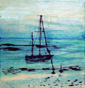 Eigg Series No. 25a. Ink and varnish on 5x5" wood