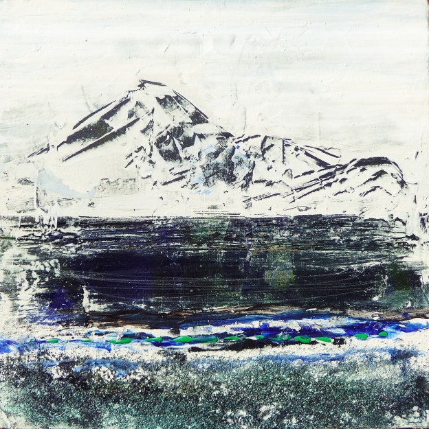 Eigg Series No. 41. Ink, acrylic and sand on 5x5" wood