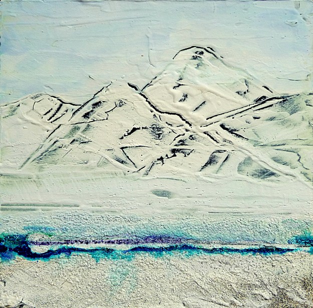 Eigg Series Day 44. Acrylic, ink and sand on 5x5" wood