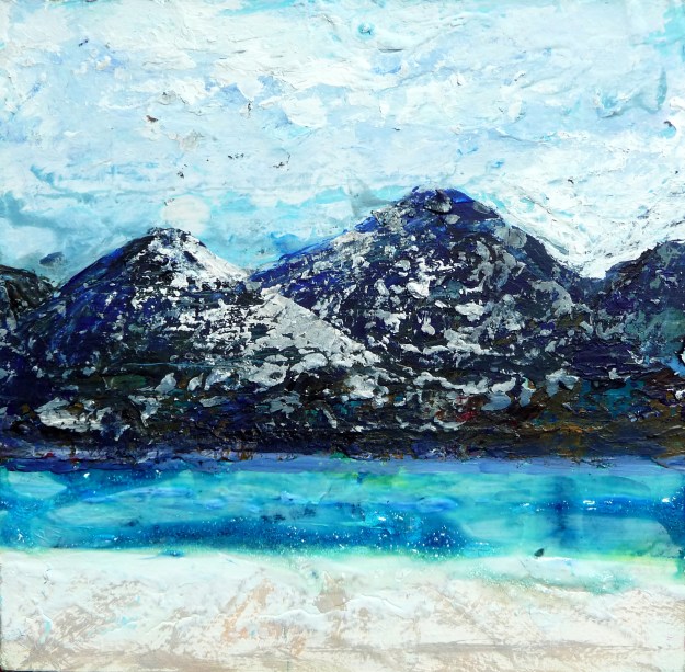 Eigg Series No. 45. Acrylic and ink on 5x5" wood