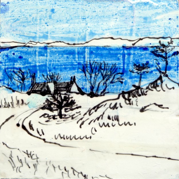 Eigg Series No. 46. Ink on 5x5" wood