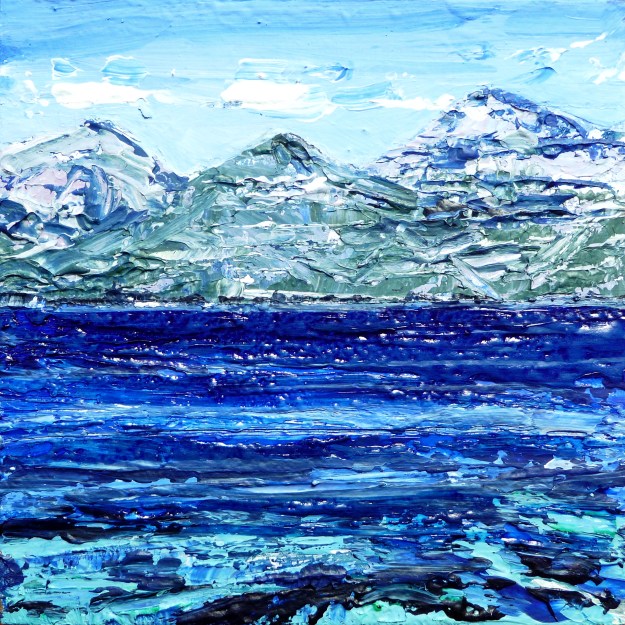 Eigg Series No. 49. Acrylic and ink on 5x5" wood