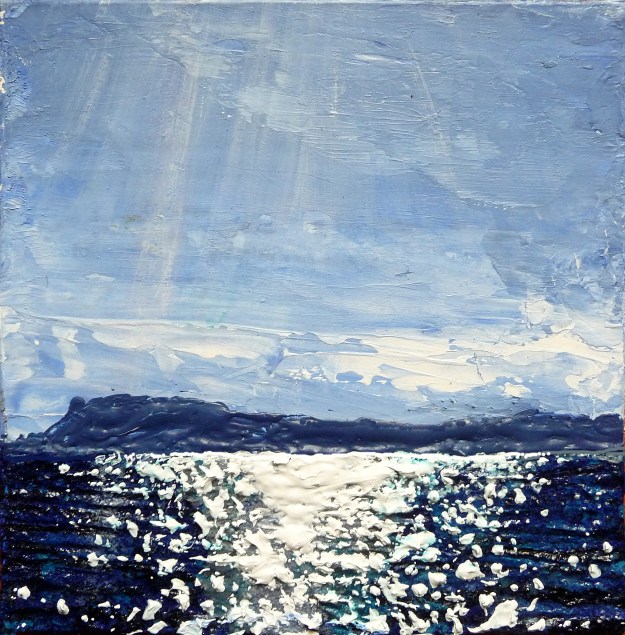 Eigg Series No. 50. Acrylic, ink, salt and varnish on 5x5" wood