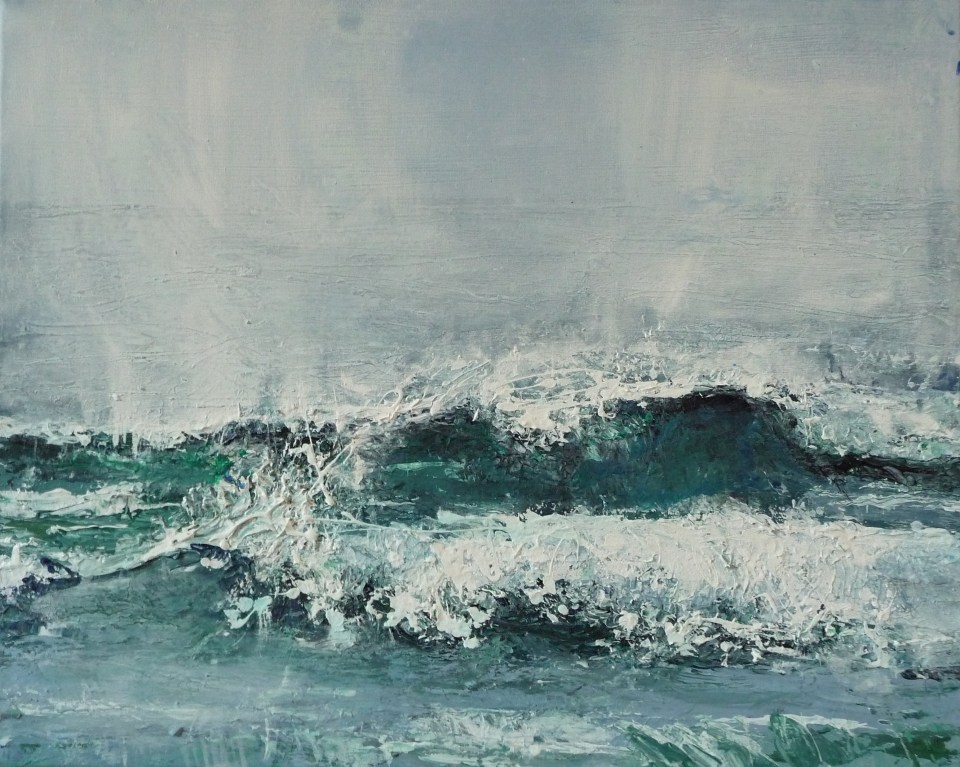 Sold. 'Wave, Singing Sands Bay'. Acrylic on 20x16" canvas. Rose Strang 2014