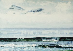 'Mountains of Rum from Laig Bay'. Acrylic on 40x30" canvas