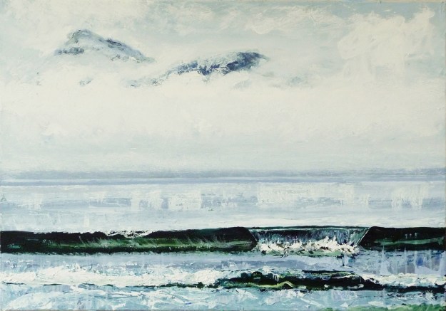 'Mountains of Rum from Laig Bay'. Acrylic on 40x30" canvas