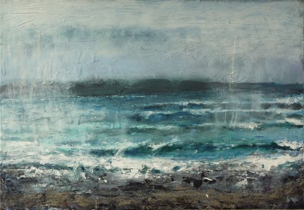 'Waves in the Rain, Singing Sands Bay'. Acrylic and ink on 40x30" canvas