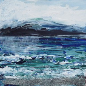 'Waves from Singing Sands Bay'. Acrylic and sand on 5x5" wood