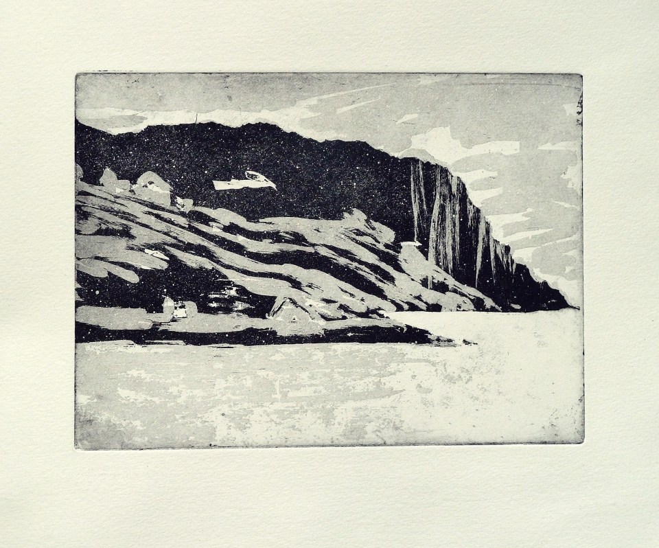 (Not for sale)'Approaching Harris'. Aquatint etching 8x5.8" on Hahnemuhle paper.. Rose Strang 2017