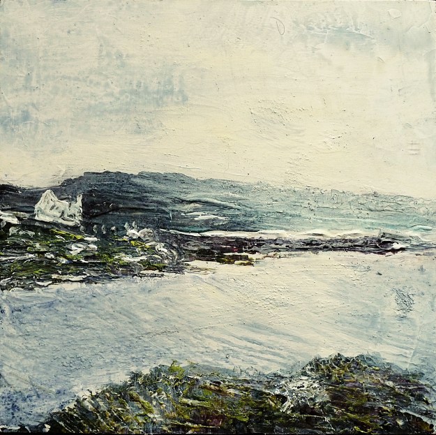 Sold. 'Harris (Sea Loch 3)' Mixed media on 10x10" wood. Rose Strang 2016