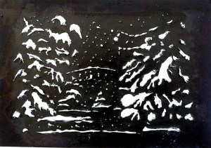 'Bridge in Winter, Canonhill Park, Birmingham'. Acrylic and ink on 7x5" card. Rose Strang 2013