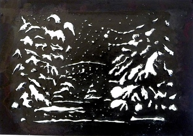 'Bridge in Winter, Canonhill Park, Birmingham'. Acrylic and ink on 7x5" card. Rose Strang 2013