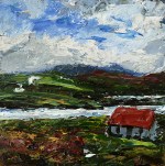 Sold. 'Harris (Red Roof 2)'. Mixed media on 5x5" wood. Rose Strang 2016