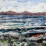 Sold. 'Harris (Shore)'. Mixed media on 5x5" wood. Rose Stranfg 2016