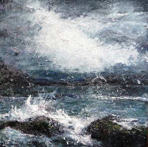 'Stormy Sea 2'. Acrylic and ink on 10x10" wood