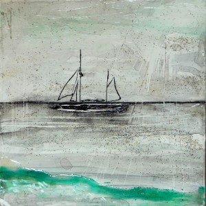 'September 2014 Eigg Series. No. 2' Ink and varnish on 5x5 wood"