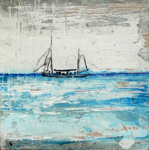 'September 2014 Eigg Series. No. 4' Ink and varnish on 5x5 wood"