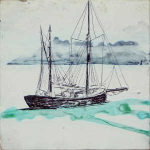 'September 2014 Eigg Series. No. 5' Ink and varnish on 5x5 wood"