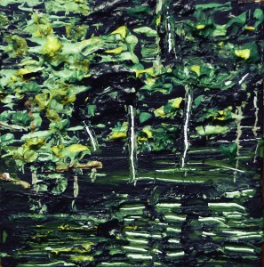 Sold. 'River Tweed near Peebles 2'. Acrylic on 5x5" wood. Rose Strang 2014