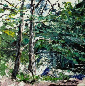 ‘Tweed River near Peebles 2′. Acrylic on 5×5″ wood