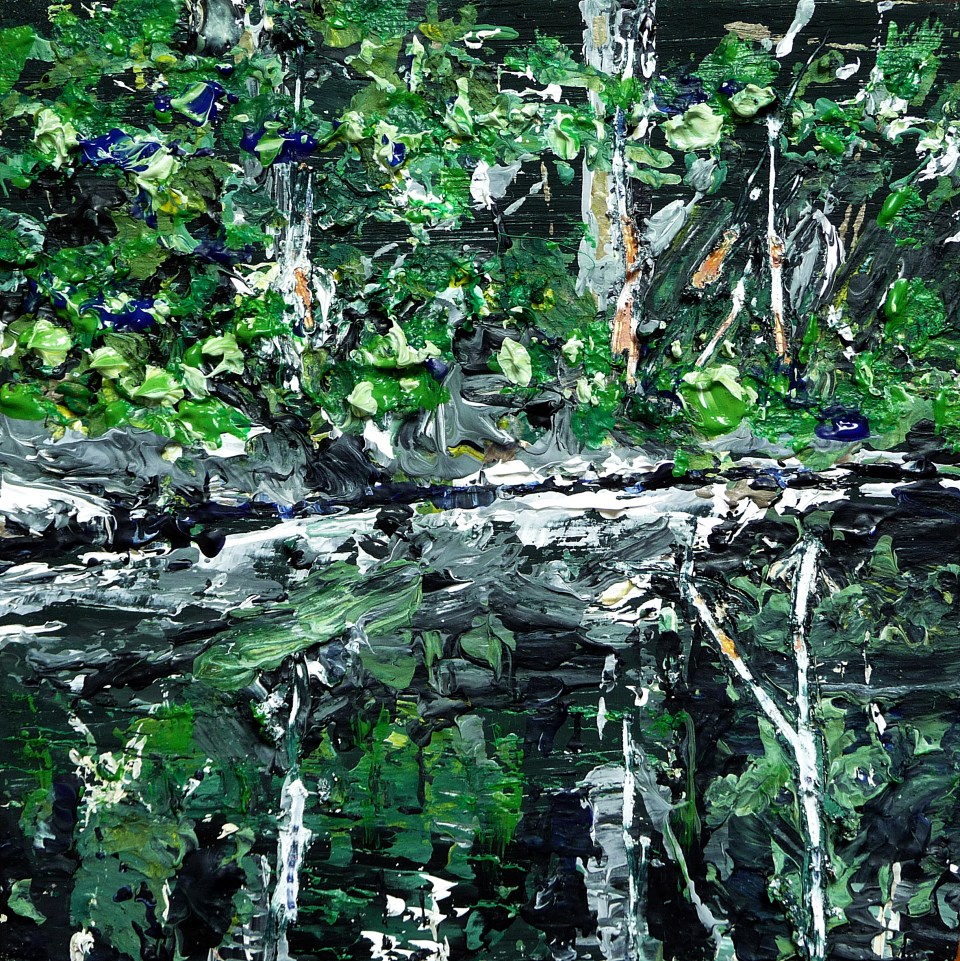 'Water Reflections (River Tweed) 3. Acrylic on 5x5" wood. Rose Strang 2014