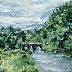 'Tweed Bridge'. Acrylic on 5x5" wood. Rose Strang 2015