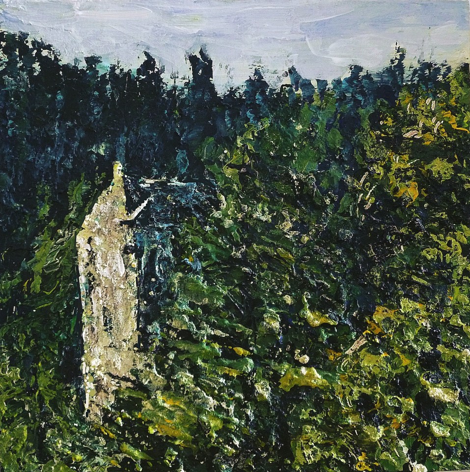 'Neidpath Castle on the River Tweed'. Mixed media on 10x10" wood panel. Rose Strang 2014