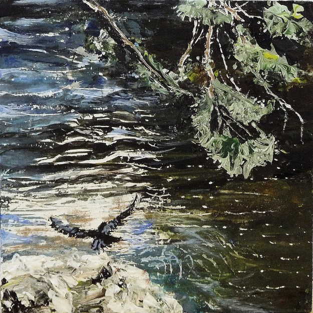'Hawk. River Tweed'. Acrylic on 5x5" wood
