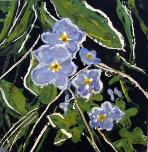 'Forget-me-nots. Kelso'. Acrylic on 5x5" wood. Rose Strang 2015