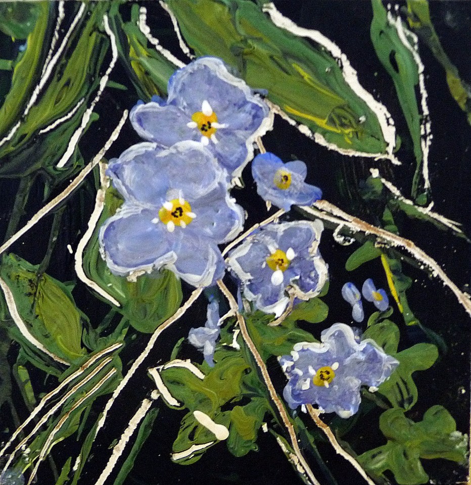 'Forget-me-nots. Kelso'. Acrylic on 5x5" wood. Rose Strang 2015