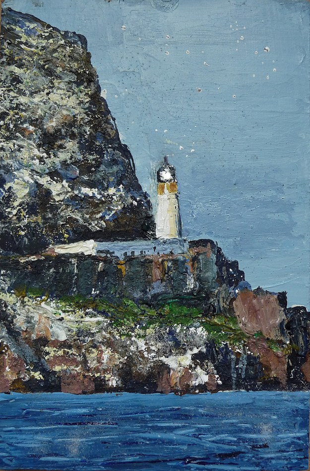 'Bass Rock Lighthouse, Autumn'. Acryklic on 5x5" wood