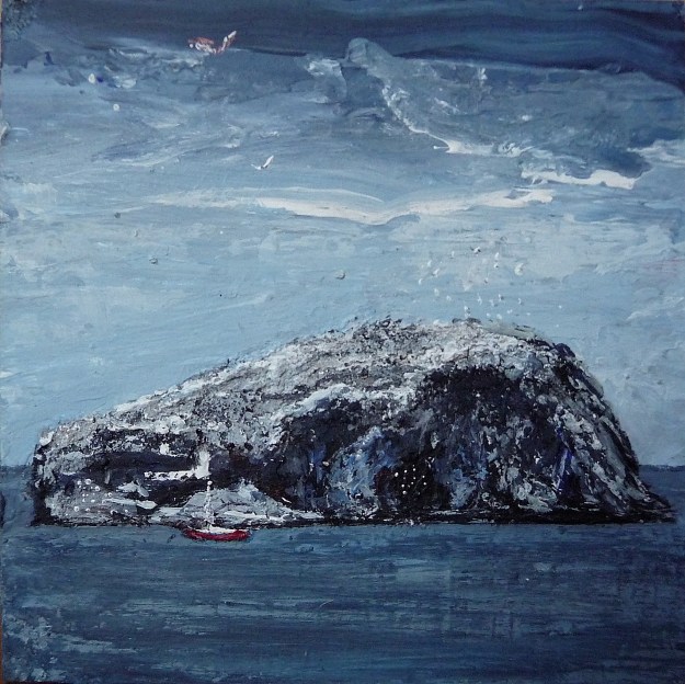 'Bass Rock, Winter' Acrylic on 5x5" wood