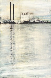 'Cockenzie Power Station, 26th September 2015'. Mixed media on 17x11" wood panel