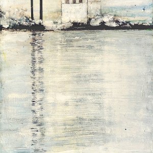 'Cockenzie Power Station, 26th September 2015'. Mixed media on 17x11" wood panel. Rose Strang 2015