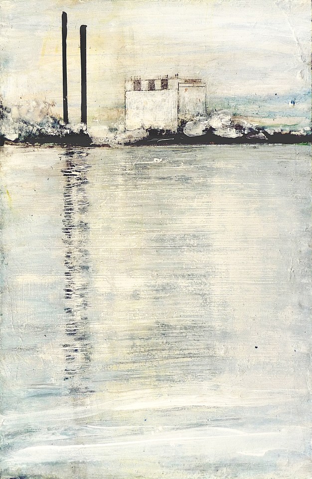 'Cockenzie Power Station, 26th September 2015'. Mixed media on 17x11" wood panel. Rose Strang 2015