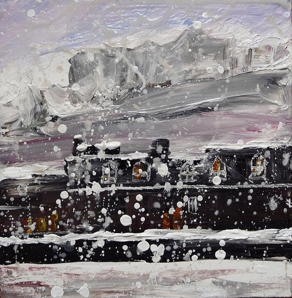 'Edinburgh Castle from the Grassmarket'. Acrylic on 7x7" wood. Rose Strang 2015
