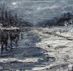 'River'. Mixed media on 3.5x3.5" wood panel. Rose Strang 2015