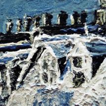 Rooftops. Mixed media on 3.5x3.5" wood